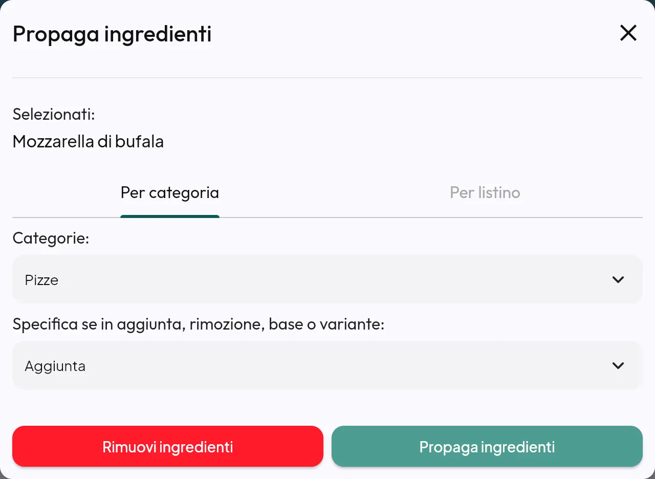 Finestra Propaga ingredienti