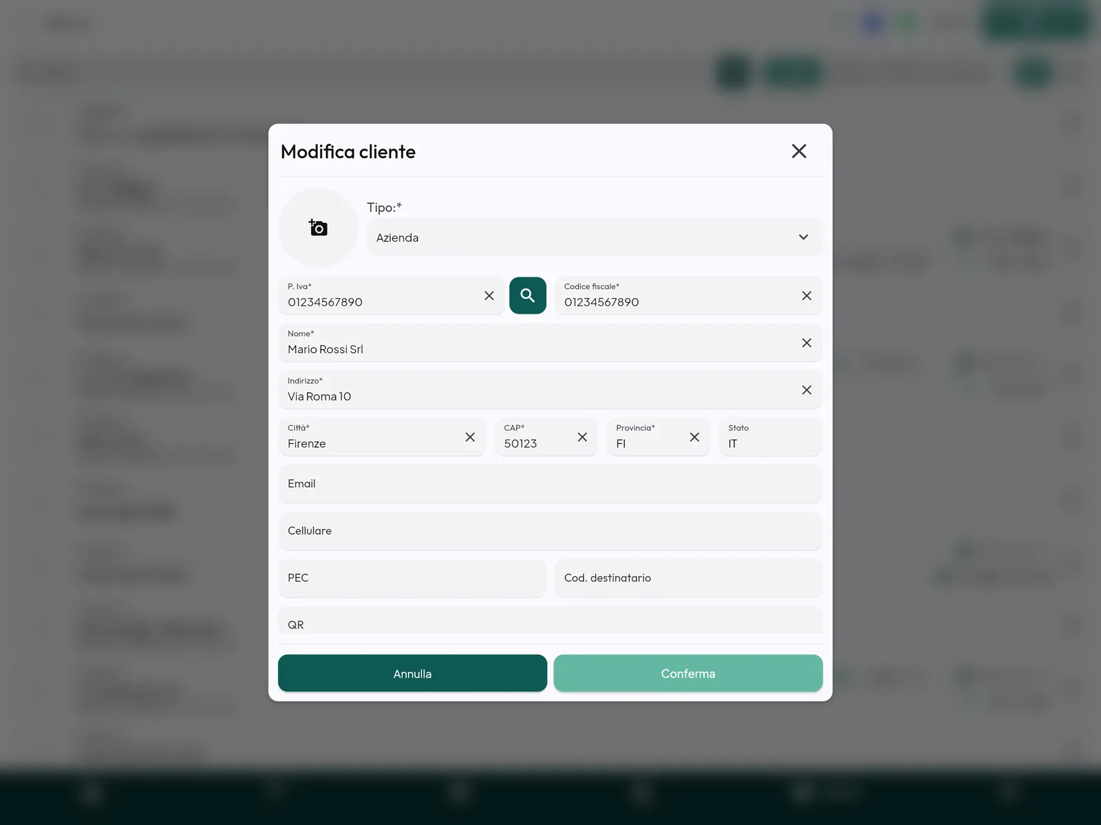 Form nuovo cliente