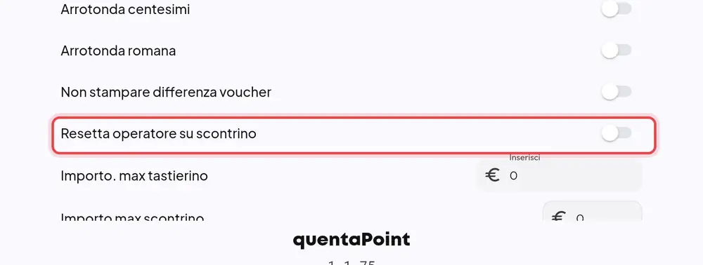 Dove si trova «Resetta operatore su scontrino»