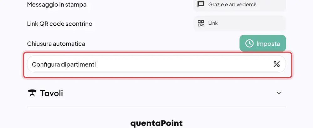 Dove si trova «Configura dipartimenti»
