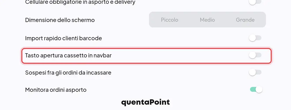 Dove si trova «Tasto apertura cassetto in navbar»