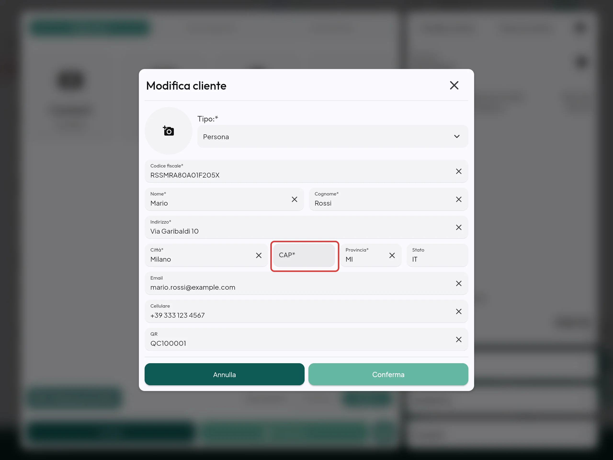 Scheda cliente da completare