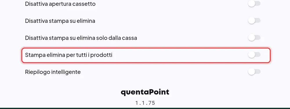 Dove si trova «Stampa elimina per tutti i prodotti»