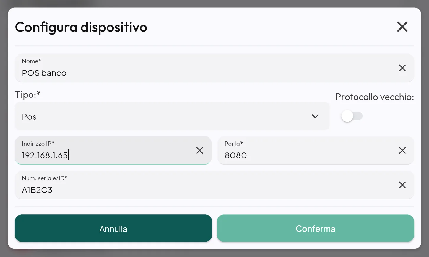 Configura dispositivo POS