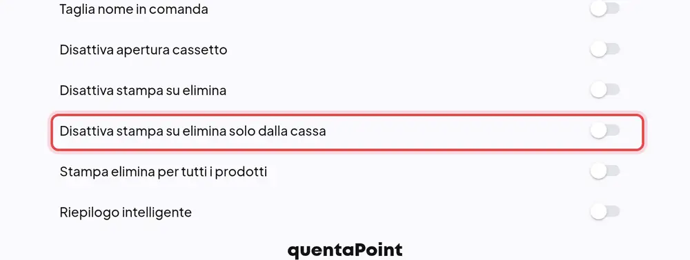Dove si trova «Disattiva stampa su elimina solo dalla cassa»