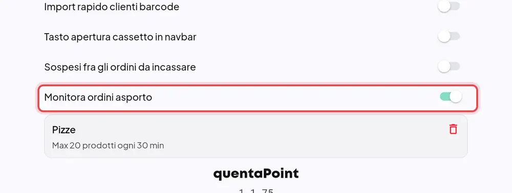 Dove si trova «Monitora ordini asporto»