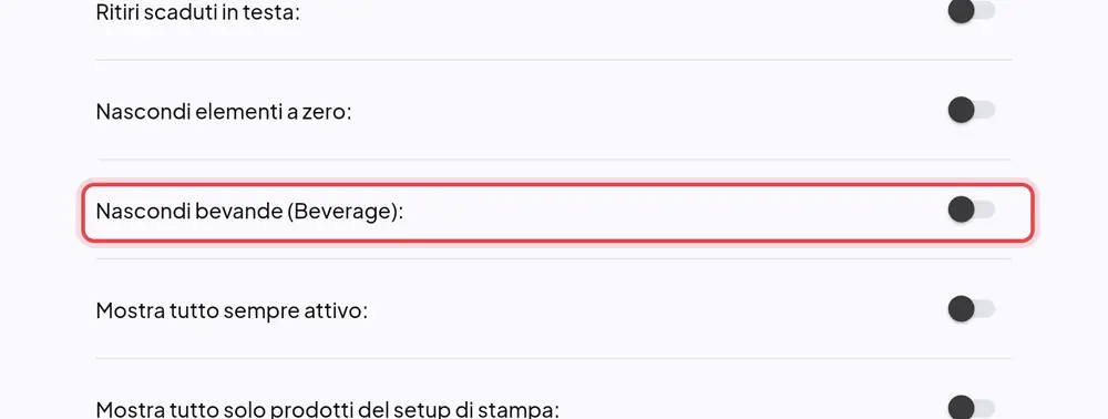 Dove si trova «Nascondi bevande (Beverage)»