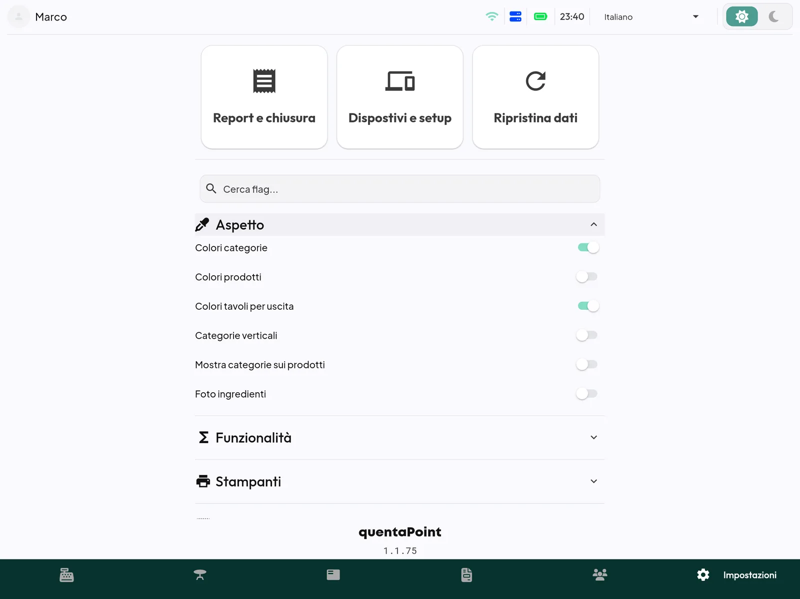 Sezione Aspetto aperta