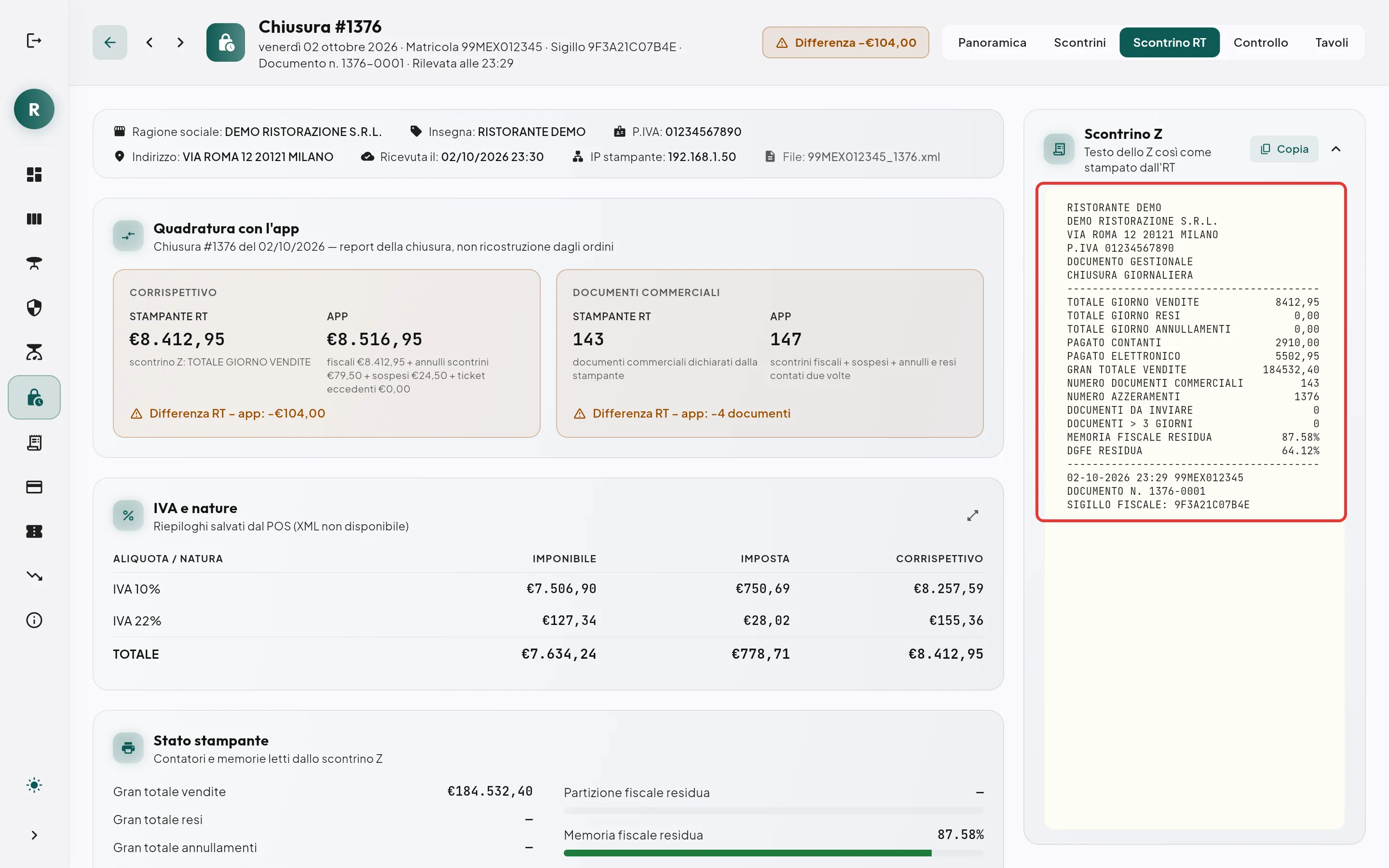 Scontrino Z nel gestionale