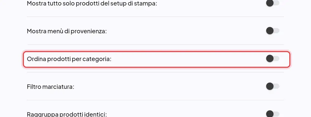 Dove si trova «Ordina prodotti per categoria»