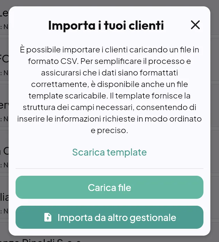 Finestra Importa i tuoi clienti
