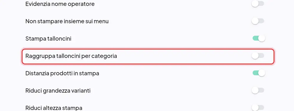 Dove si trova «Raggruppa talloncini per categoria»