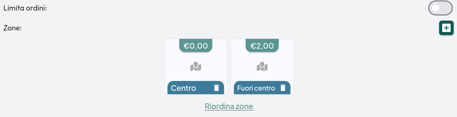 Le zone di consegna nella pagina Webapp