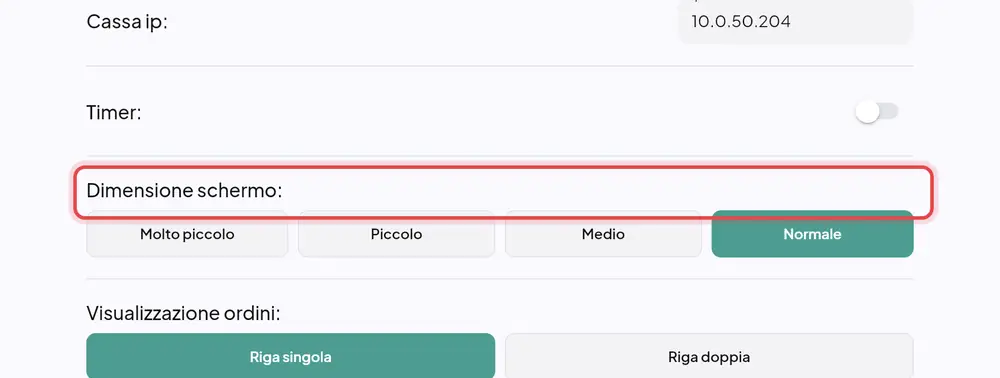 Dove si trova «Dimensione schermo»