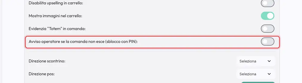 Dove si trova «Avviso operatore se la comanda non esce (sblocco con PIN)»