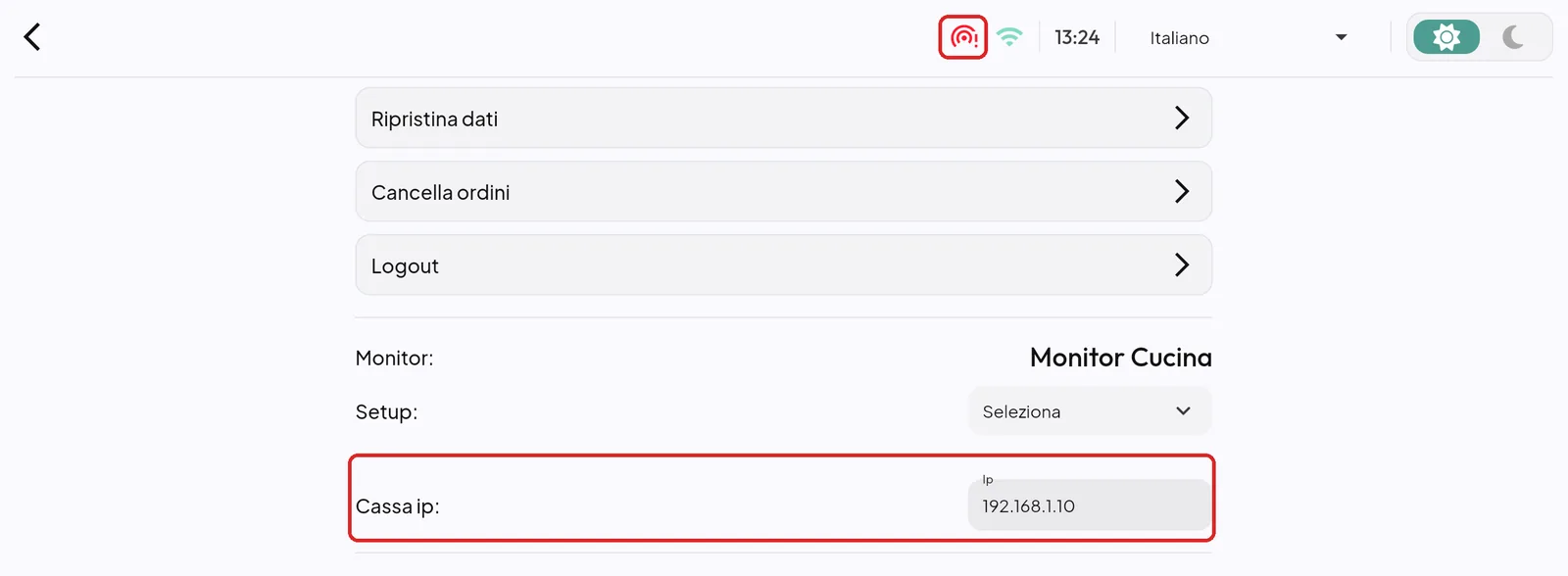 Monitor: Cassa ip nelle impostazioni