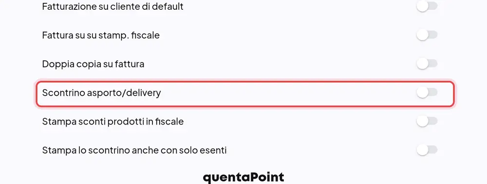 Dove si trova «Scontrino asporto/delivery»