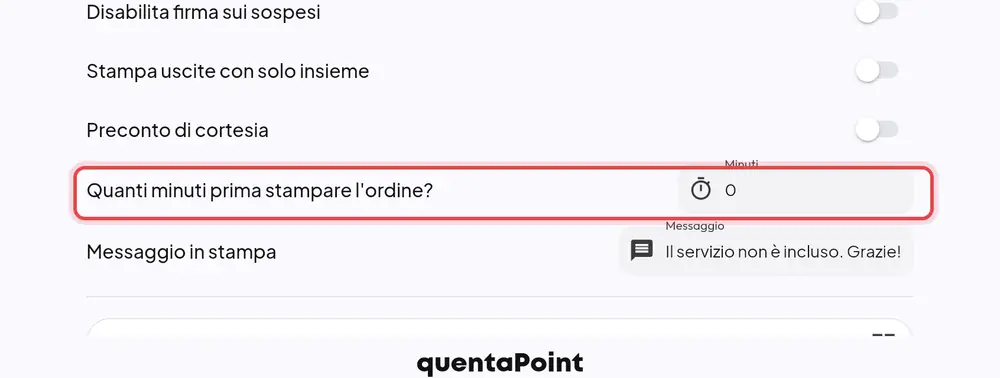 Dove si trova «Quanti minuti prima stampare l'ordine?»