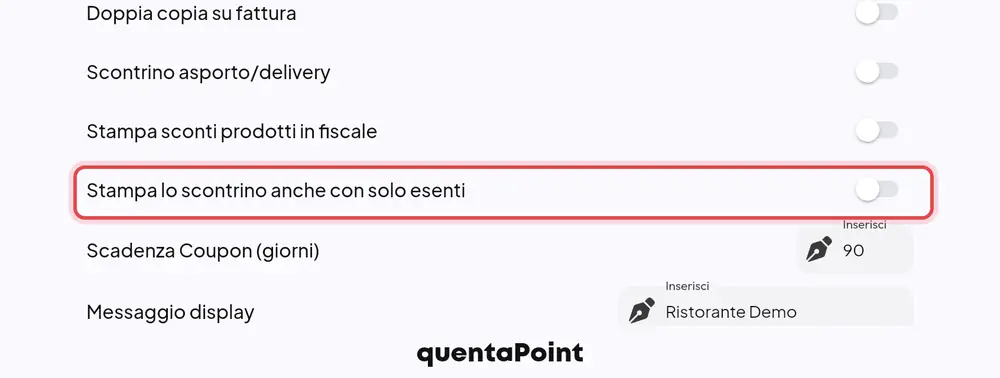 Dove si trova «Stampa lo scontrino anche con solo esenti»