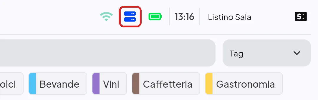 Icona blu del server sulla cassa principale