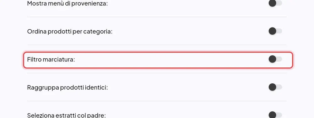Dove si trova «Filtro marciatura»